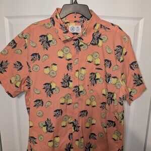 Hurley Peach (color) Lemon Print Hawaiian Shirt - Men's XXL - Like New